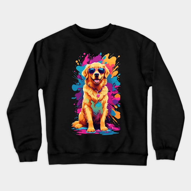 Cool Golden Retriever with Sunglasses Crewneck Sweatshirt by Ratherkool